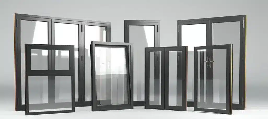 A range of window frames stand freely